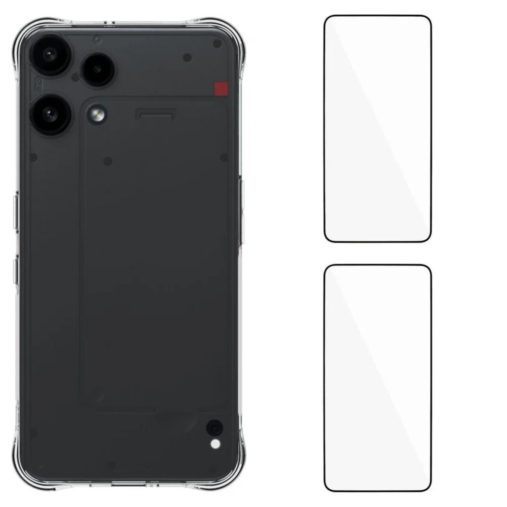WANLONFENG For Nothing Phone (3a) Lite 5G TPU Case  WL2 Series 2.0mm Phone Cover with 2Pcs Tempered Glass Films - Transparent - 1