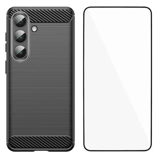WANLONFENG For Samsung Galaxy S26 Case with Screen Film  LS Series Big Lens Hole Brushed Texture TPU Phone Cover - Black - 1