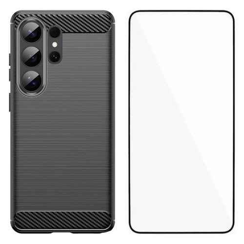 WANLONFENG For Samsung Galaxy S26 Ultra Case with Screen Film  LS Series Big Lens Hole Brushed Texture TPU Phone Cover - Black - 1