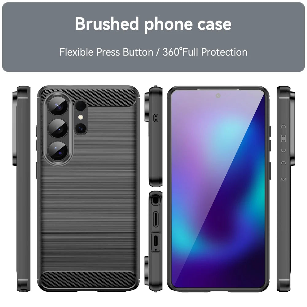 WANLONFENG For Samsung Galaxy S26 Ultra Case with Screen Film  LS Series Big Lens Hole Brushed Texture TPU Phone Cover - Black - 3