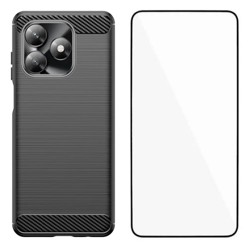 WANLONFENG For Honor X5c Plus 4G / Honor X5c 4G Case with Screen Film  LS Series Big Lens Hole Brushed Texture TPU Phone Cover - Black - 1