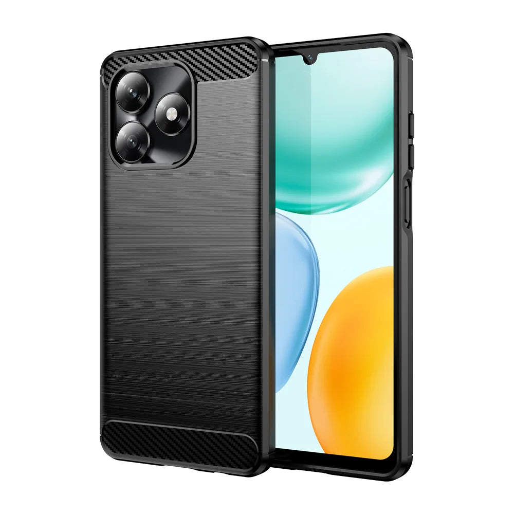 WANLONFENG For Honor X5c Plus 4G / Honor X5c 4G Case with Screen Film  LS Series Big Lens Hole Brushed Texture TPU Phone Cover - Black - 2