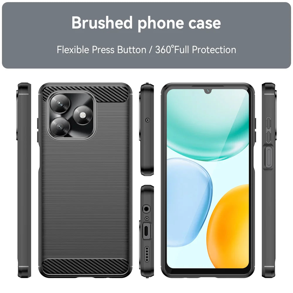 WANLONFENG For Honor X5c Plus 4G / Honor X5c 4G Case with Screen Film  LS Series Big Lens Hole Brushed Texture TPU Phone Cover - Black - 3