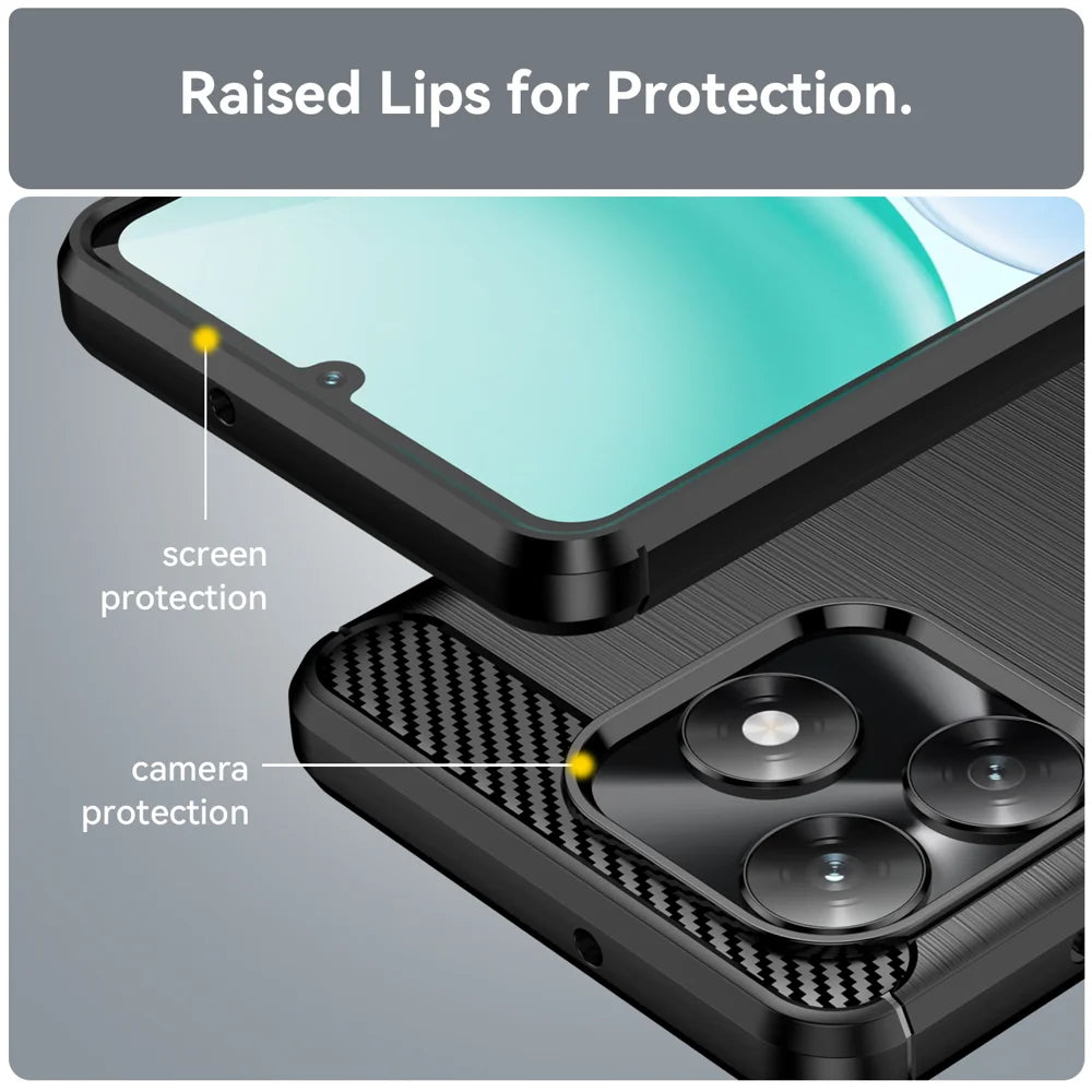 WANLONFENG For Honor X5c Plus 4G / Honor X5c 4G Case with Screen Film  LS Series Big Lens Hole Brushed Texture TPU Phone Cover - Black - 7