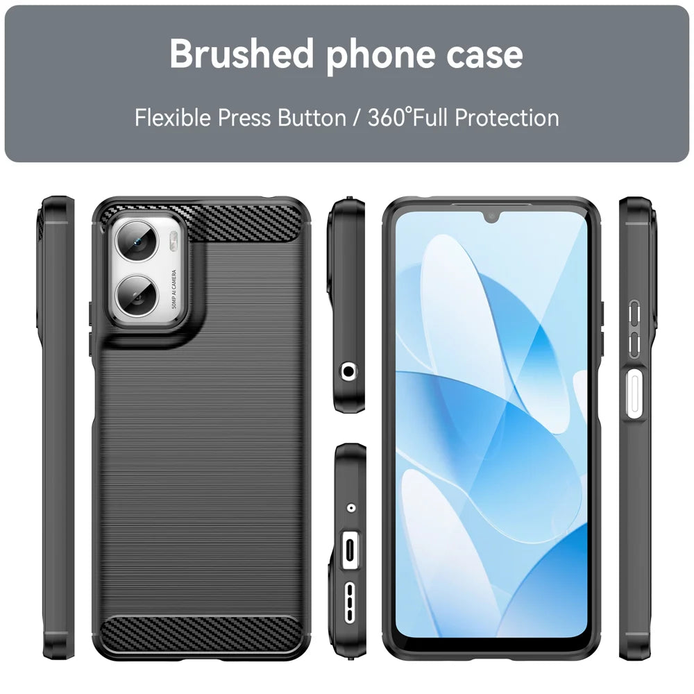 WANLONFENG For Motorola Moto G06 Power 4G / G06 4G Case with Screen Film  LS Series Big Lens Hole Brushed Texture TPU Phone Cover - Black - 3