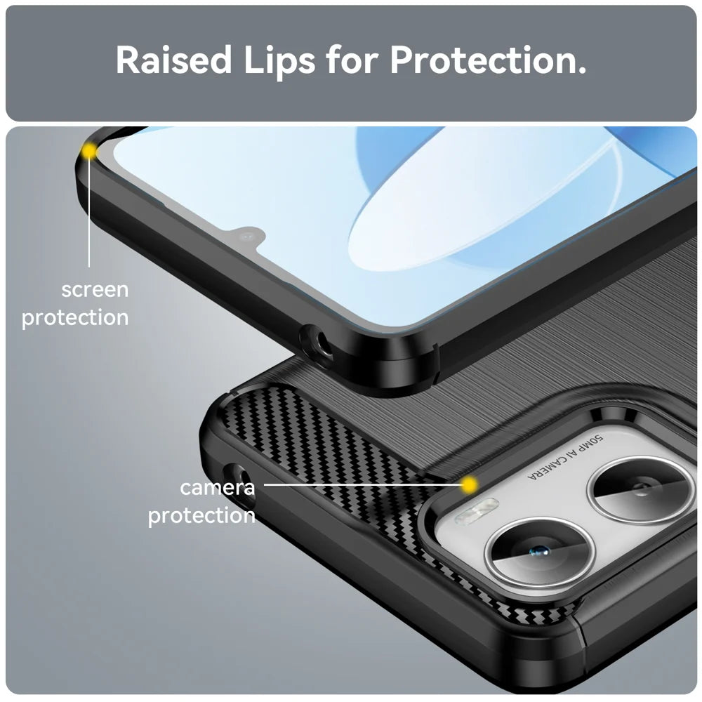 WANLONFENG For Motorola Moto G06 Power 4G / G06 4G Case with Screen Film  LS Series Big Lens Hole Brushed Texture TPU Phone Cover - Black - 7