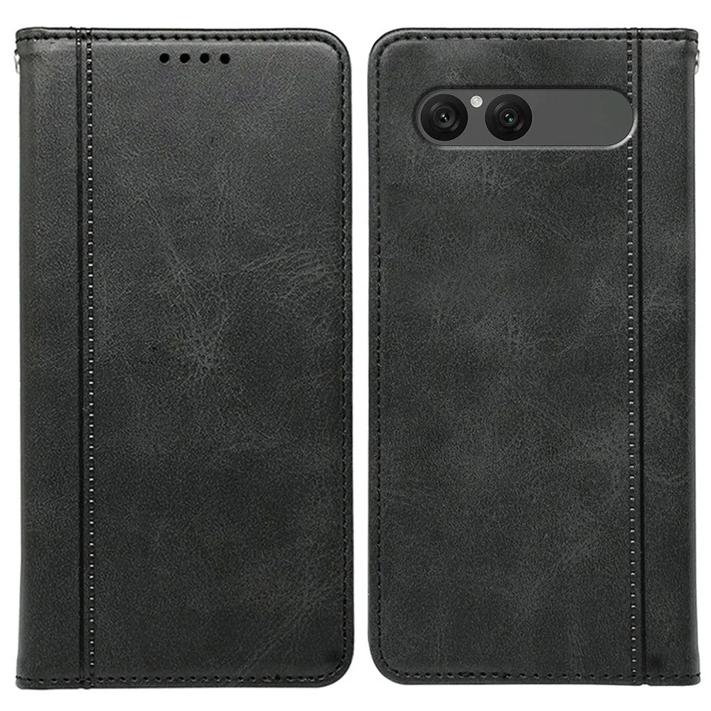 For Sony Xperia 10 VII Case Hidden Magnetic Closure Calf Texture Leather Phone Cover - Black - 1