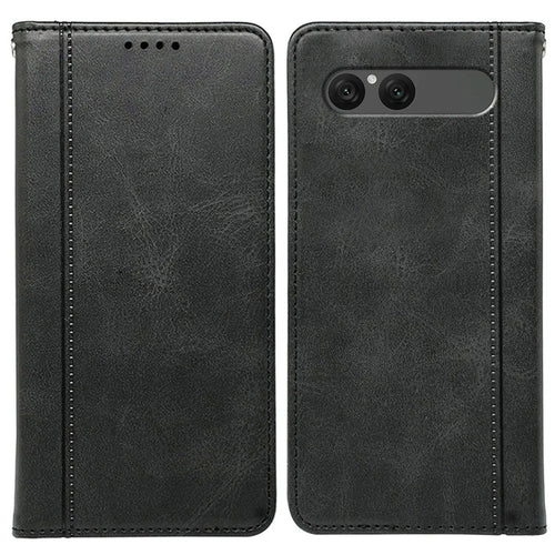 For Sony Xperia 10 VII Case Hidden Magnetic Closure Calf Texture Leather Phone Cover - Black - 1