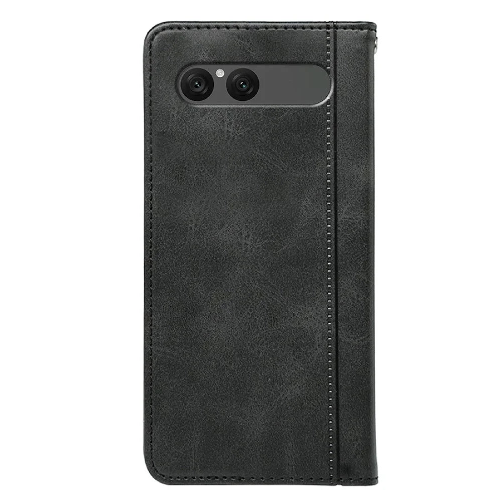 For Sony Xperia 10 VII Case Hidden Magnetic Closure Calf Texture Leather Phone Cover - Black - 5