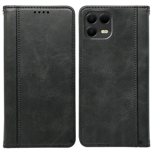For T-Mobile Revvl 8 Pro Case Hidden Magnetic Closure Calf Texture Leather Phone Cover - Black - 1