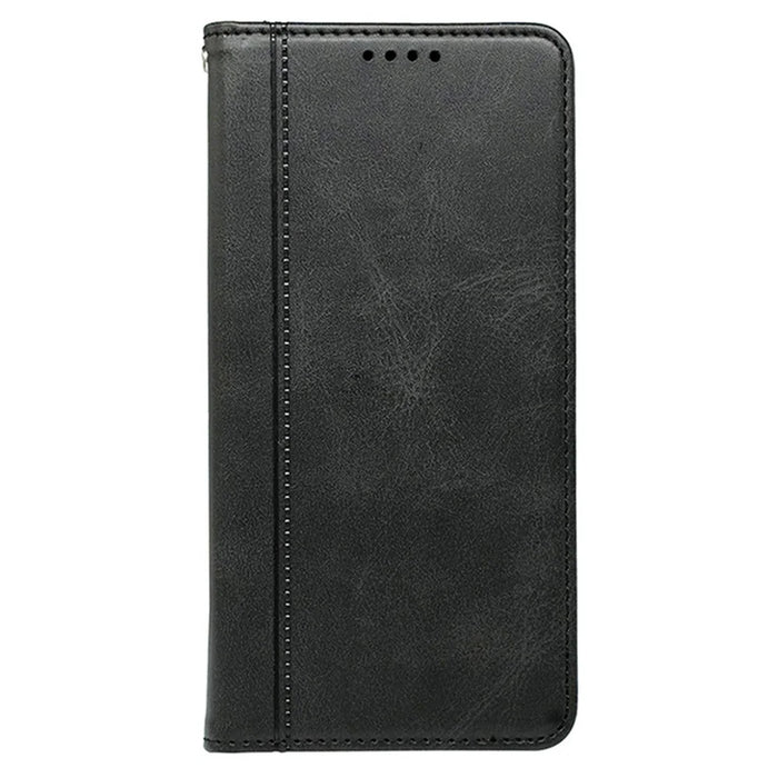 For T-Mobile Revvl 8 Pro Case Hidden Magnetic Closure Calf Texture Leather Phone Cover - Black - 4