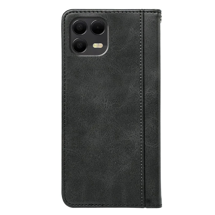 For T-Mobile Revvl 8 Pro Case Hidden Magnetic Closure Calf Texture Leather Phone Cover - Black - 5