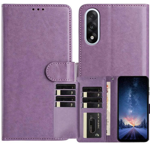 For OnePlus Nord 5 5G Wallet Phone Case Stand PU Leather Folio Flip Cover with 8 Card Slot - Purple - 1