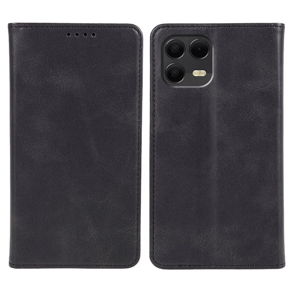 For T-Mobile Revvl 8 Pro Case Strong Magnetic PU Leather Phone Cover Calf Texture - Black - 1