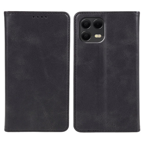 For T-Mobile Revvl 8 Pro Case Strong Magnetic PU Leather Phone Cover Calf Texture - Black - 1
