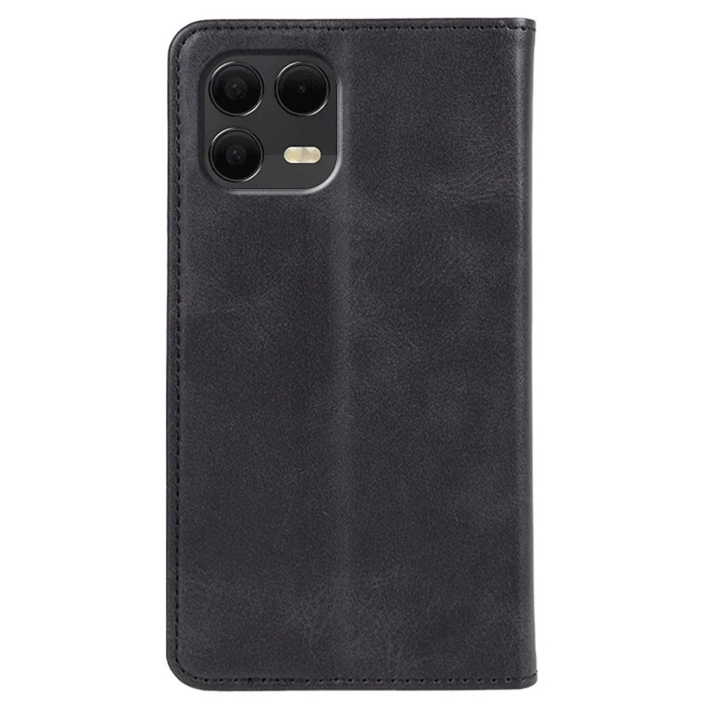 For T-Mobile Revvl 8 Pro Case Strong Magnetic PU Leather Phone Cover Calf Texture - Black - 7