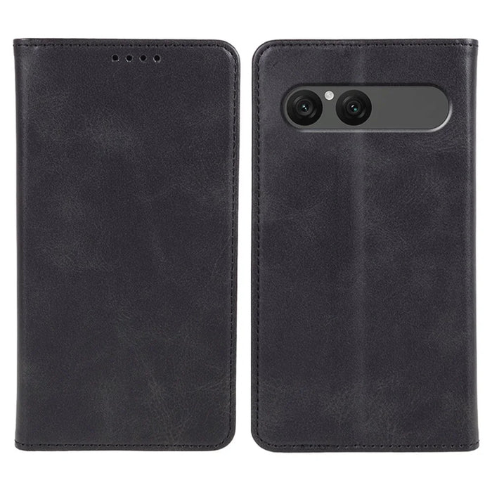 For Sony Xperia 10 VII Case Strong Magnetic PU Leather Phone Cover Calf Texture - Black - 1