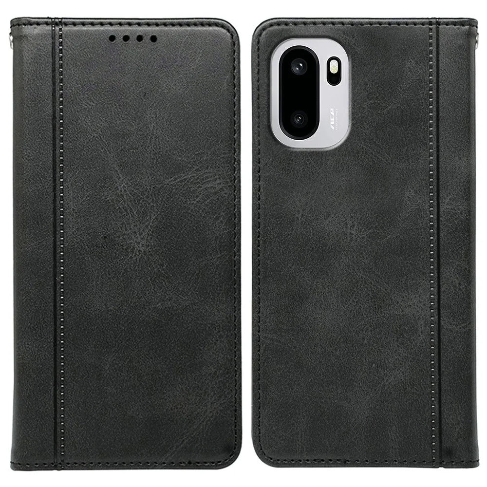 Phone Case For OnePlus 15R 5G / Ace 6T 5G / Ace 6 5G Hidden Magnetic Closure Calf Texture Leather Phone Cover - Black - 1