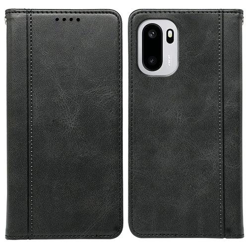 Phone Case For OnePlus 15R 5G / Ace 6T 5G / Ace 6 5G Hidden Magnetic Closure Calf Texture Leather Phone Cover - Black - 1
