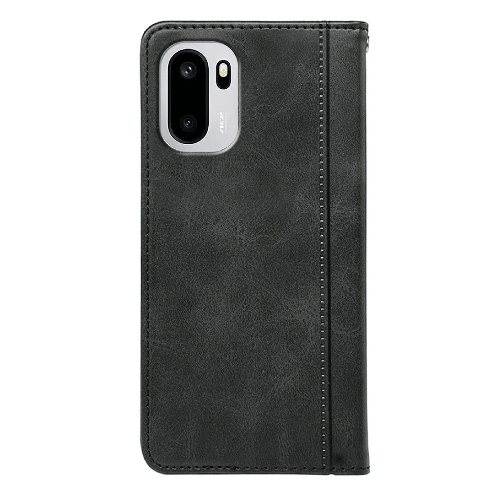Phone Case For OnePlus 15R 5G / Ace 6T 5G / Ace 6 5G Hidden Magnetic Closure Calf Texture Leather Phone Cover - Black - 5
