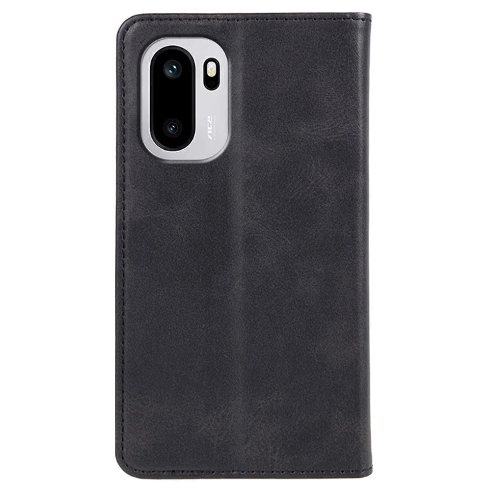 Phone Case For OnePlus 15R 5G / Ace 6T 5G / Ace 6 5G Strong Magnetic PU Leather Phone Cover Calf Texture - Black - 7