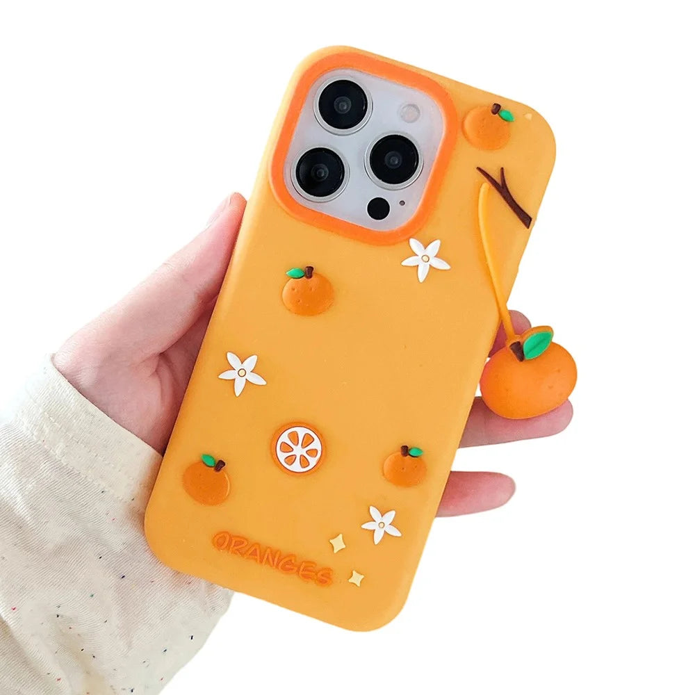 For iPhone 16 Pro Max Silicone Case Cute Orange Shape Pendant Shockproof Phone Back Cover - 1