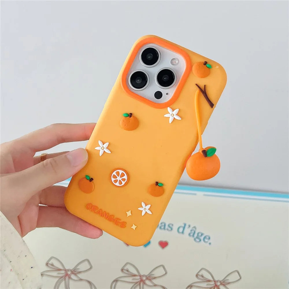 For iPhone 16 Pro Max Silicone Case Cute Orange Shape Pendant Shockproof Phone Back Cover - 2