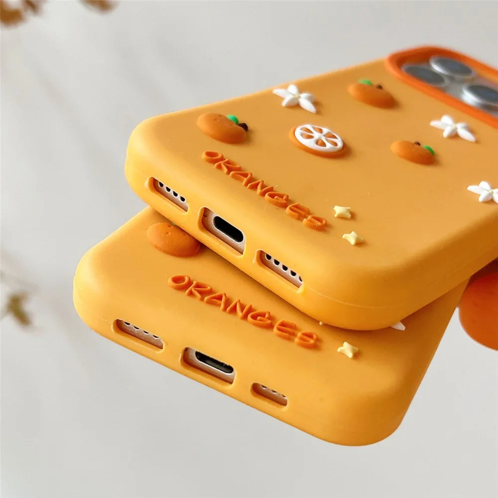For iPhone 16 Pro Max Silicone Case Cute Orange Shape Pendant Shockproof Phone Back Cover - 3