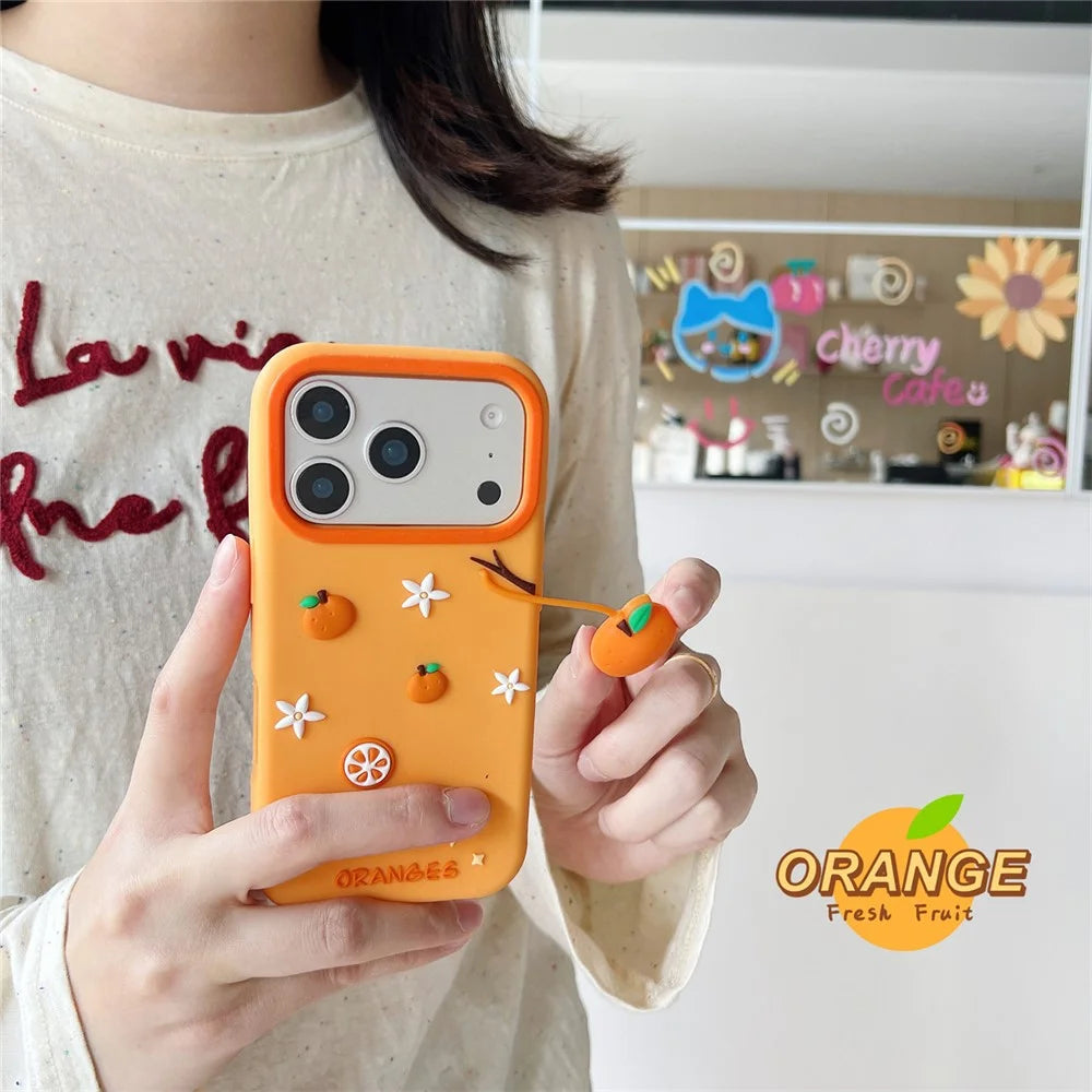 For iPhone 18 Pro Max / 17 Pro Max Silicone Case Cute Orange Shape Pendant Shockproof Phone Back Cover - 2