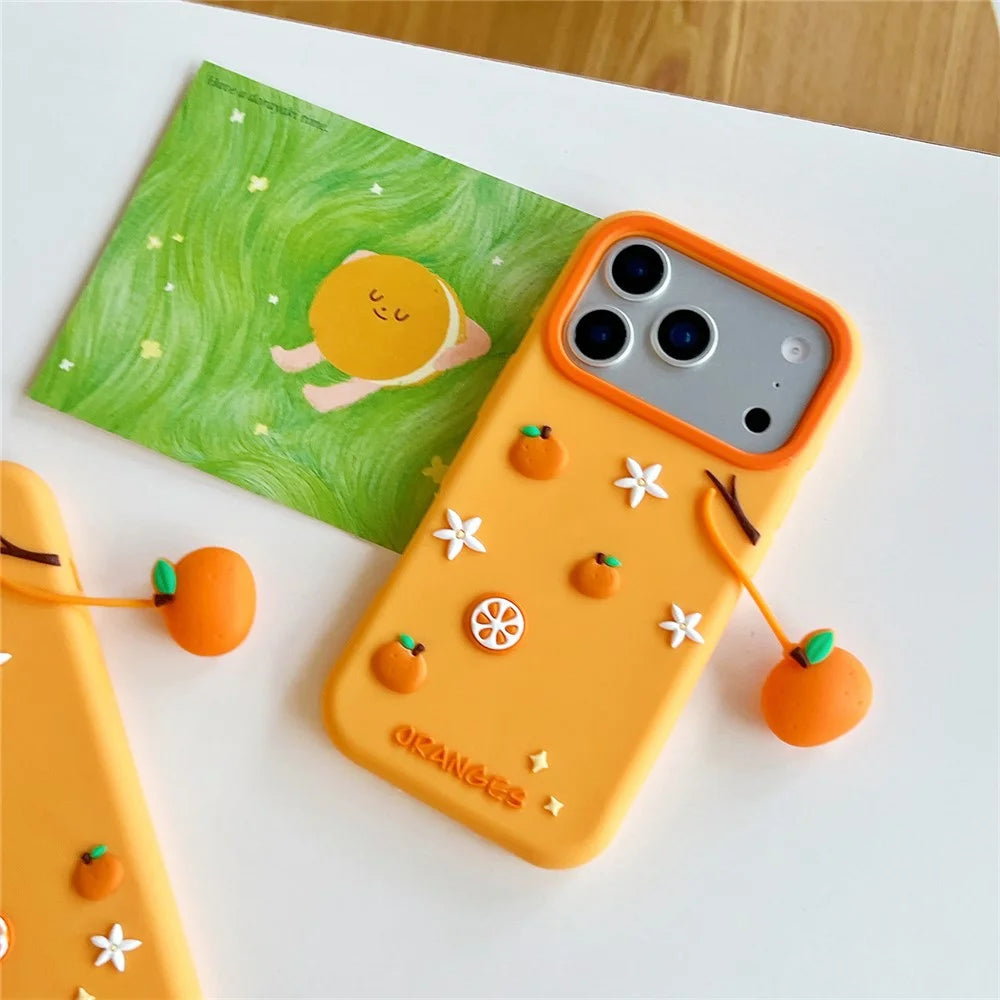 For iPhone 18 Pro Max / 17 Pro Max Silicone Case Cute Orange Shape Pendant Shockproof Phone Back Cover - 4