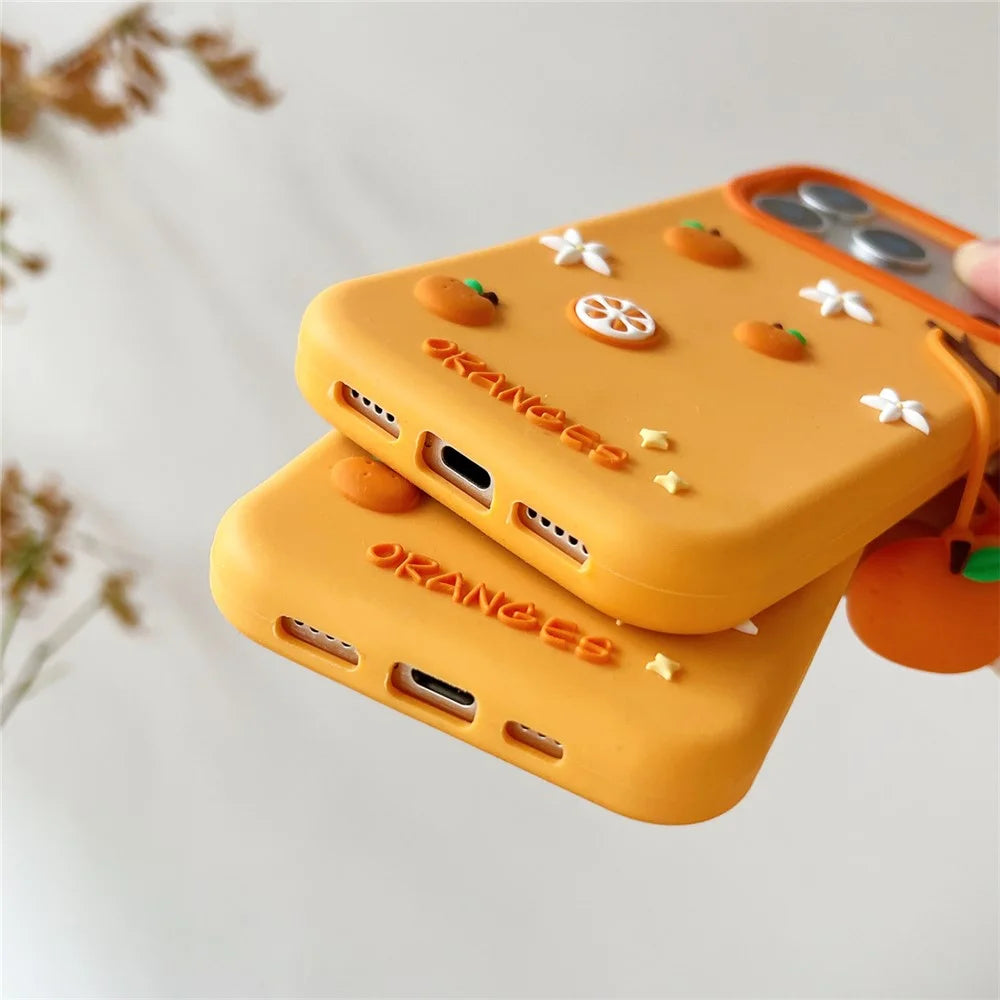 For iPhone 18 Pro / 17 Pro Silicone Case Cute Orange Shape Pendant Shockproof Phone Back Cover - 3