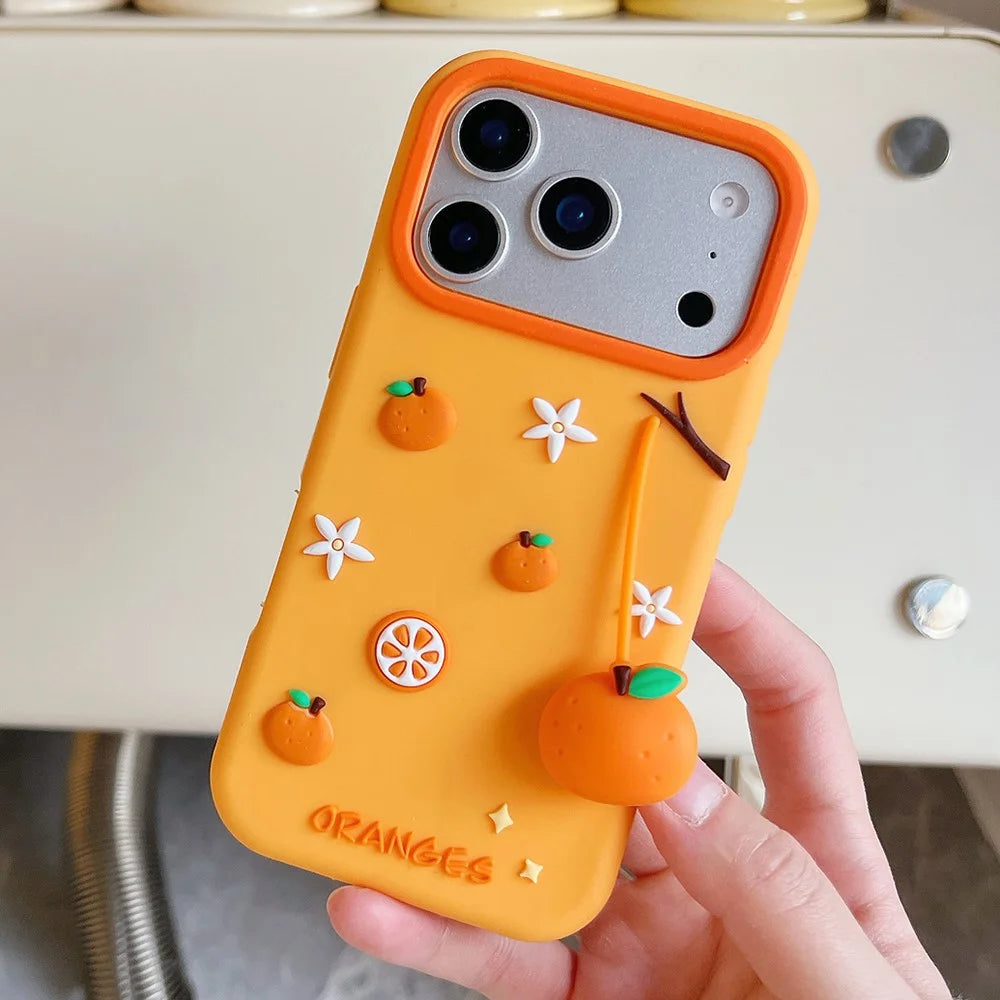 For iPhone 18 Pro / 17 Pro Silicone Case Cute Orange Shape Pendant Shockproof Phone Back Cover - 5