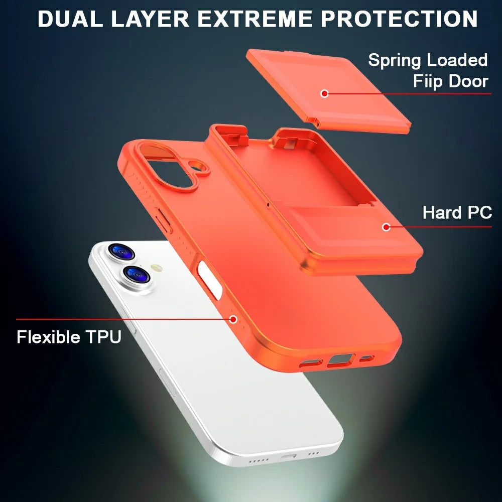 For iPhone 17 Case Skin-Touch Card Holder TPU + PC Phone Cover with Mirror Kickstand - Orange - 3