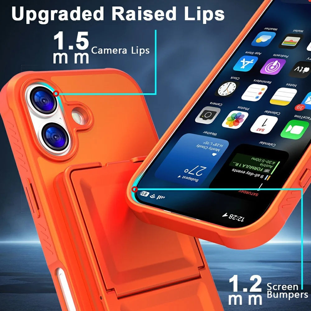 For iPhone 17 Case Skin-Touch Card Holder TPU + PC Phone Cover with Mirror Kickstand - Orange - 4