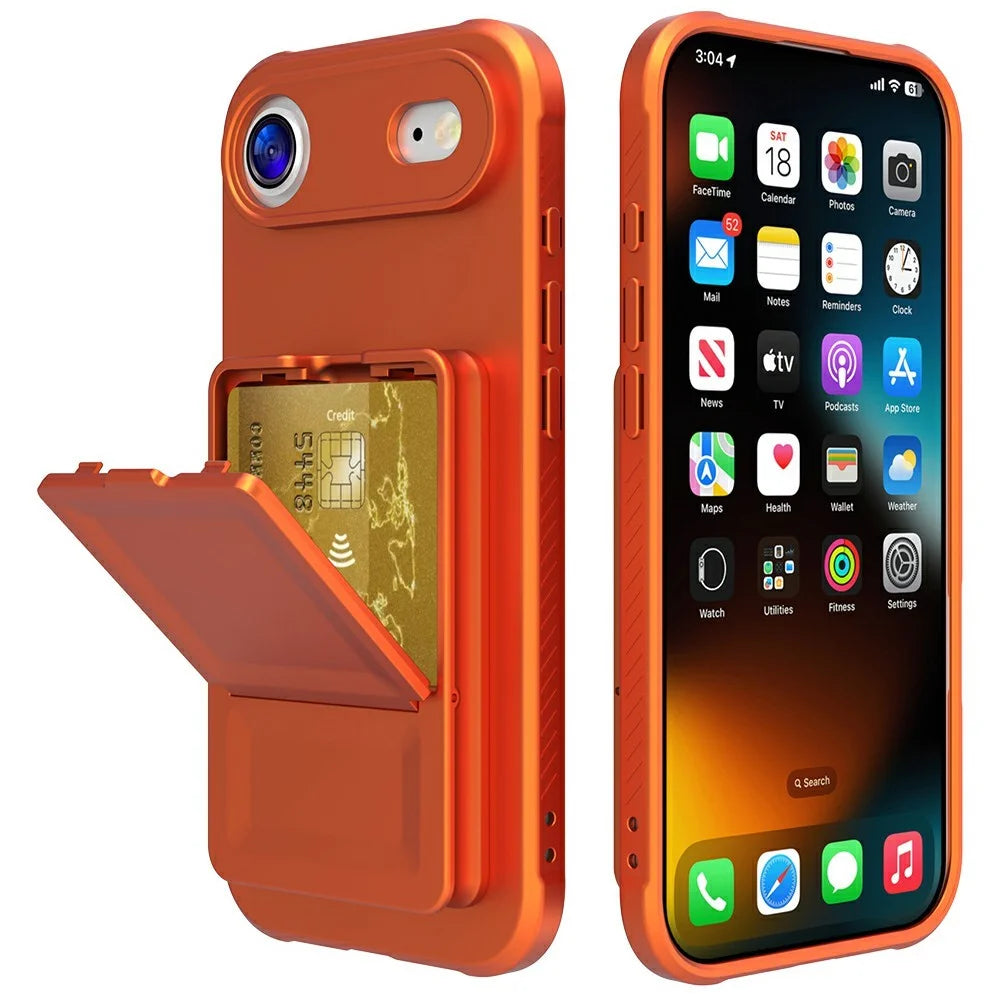 For iPhone Air Case Skin-Touch Card Holder TPU + PC Phone Cover with Mirror Kickstand - Orange - 2