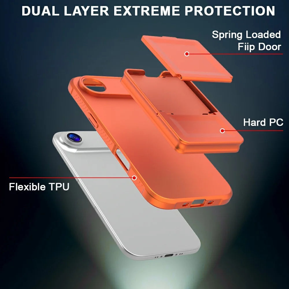 For iPhone Air Case Skin-Touch Card Holder TPU + PC Phone Cover with Mirror Kickstand - Orange - 3
