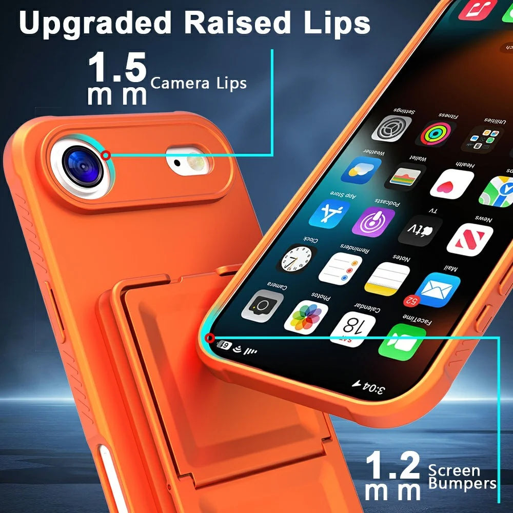 For iPhone Air Case Skin-Touch Card Holder TPU + PC Phone Cover with Mirror Kickstand - Orange - 4