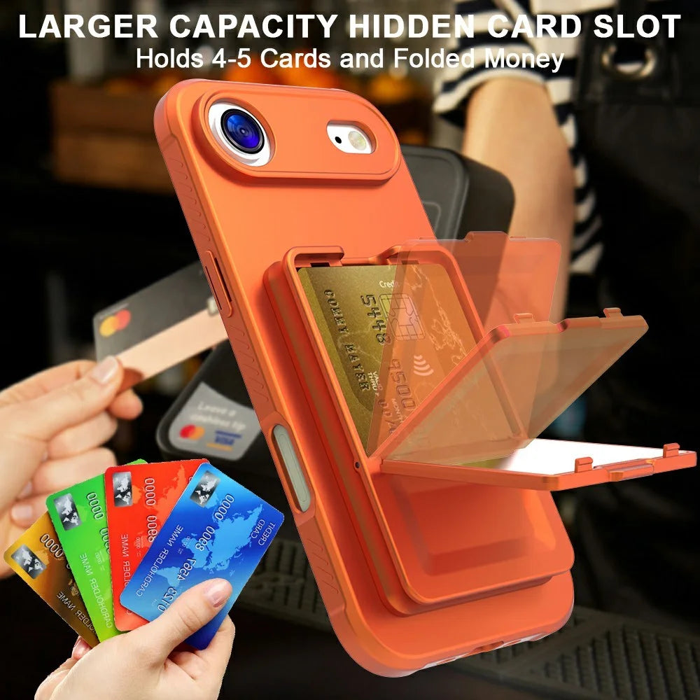 For iPhone Air Case Skin-Touch Card Holder TPU + PC Phone Cover with Mirror Kickstand - Orange - 5