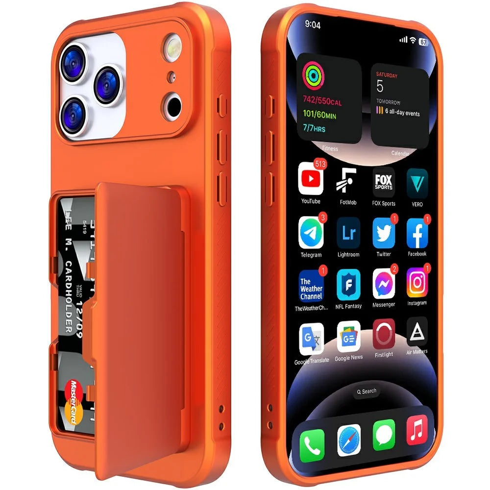 For iPhone 17 Pro Case PC + TPU Phone Cover with Hidden Mirror Card Holder Kickstand - Orange - 2