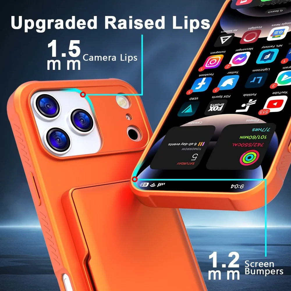 For iPhone 17 Pro Case PC + TPU Phone Cover with Hidden Mirror Card Holder Kickstand - Orange - 4