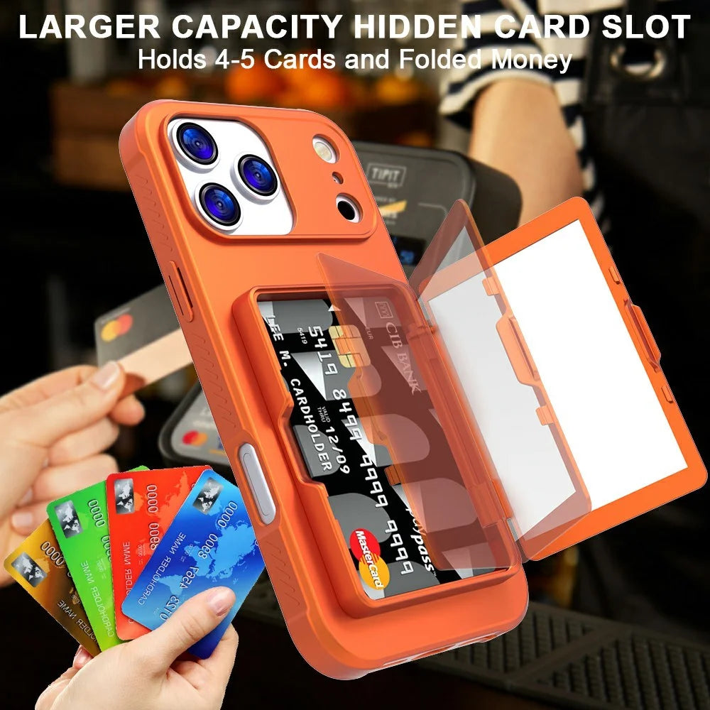 For iPhone 17 Pro Case PC + TPU Phone Cover with Hidden Mirror Card Holder Kickstand - Orange - 5