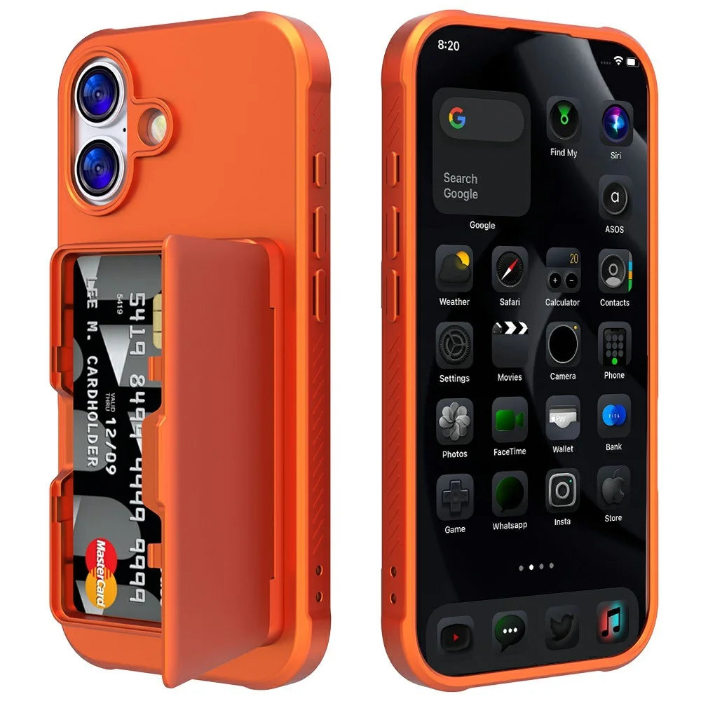 For iPhone 17 Case PC + TPU Phone Cover with Hidden Mirror Card Holder Kickstand - Orange - 2