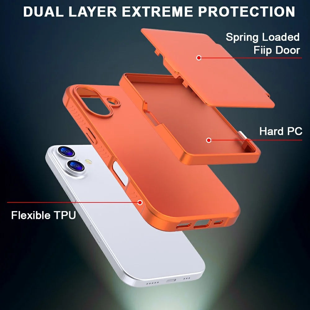 For iPhone 17 Case PC + TPU Phone Cover with Hidden Mirror Card Holder Kickstand - Orange - 3