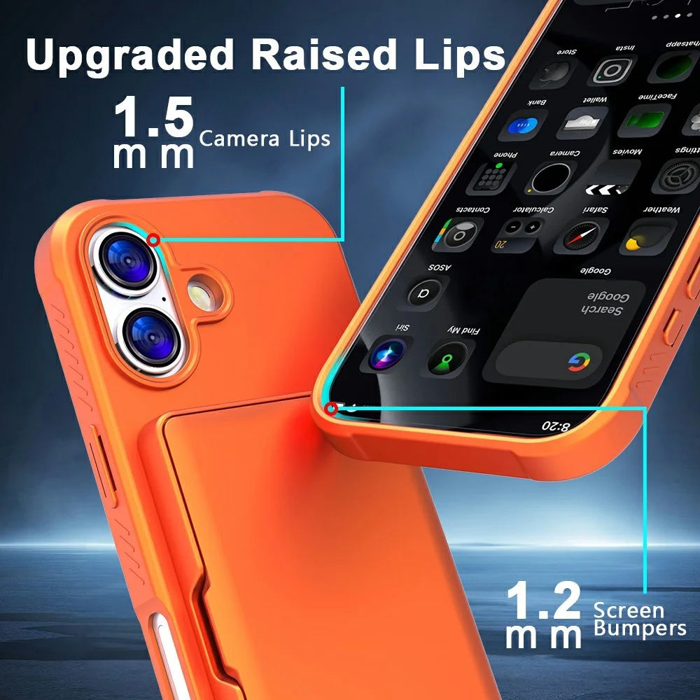For iPhone 17 Case PC + TPU Phone Cover with Hidden Mirror Card Holder Kickstand - Orange - 4