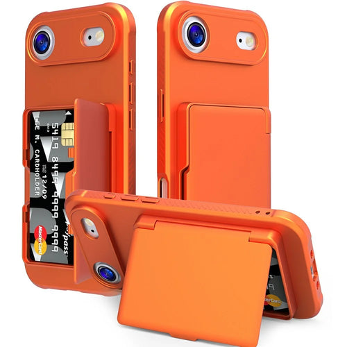 For iPhone Air Case PC + TPU Phone Cover with Hidden Mirror Card Holder Kickstand - Orange - 1