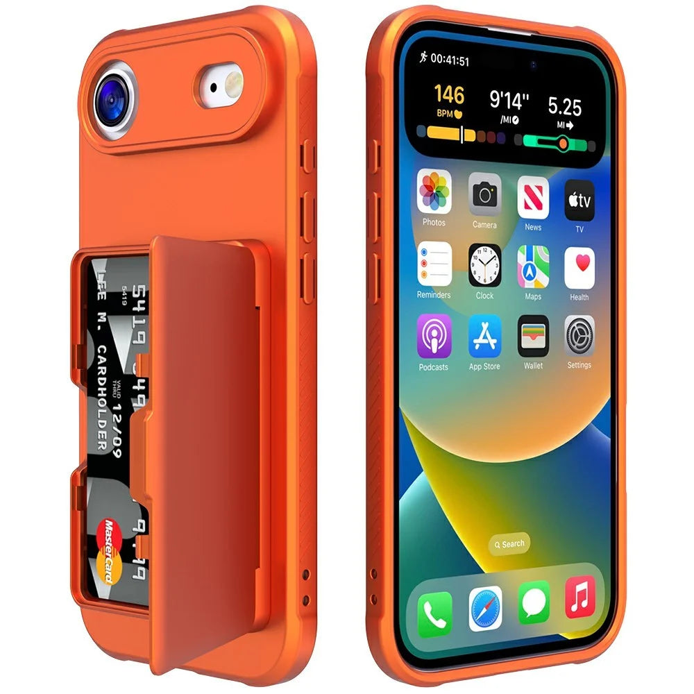 For iPhone Air Case PC + TPU Phone Cover with Hidden Mirror Card Holder Kickstand - Orange - 2
