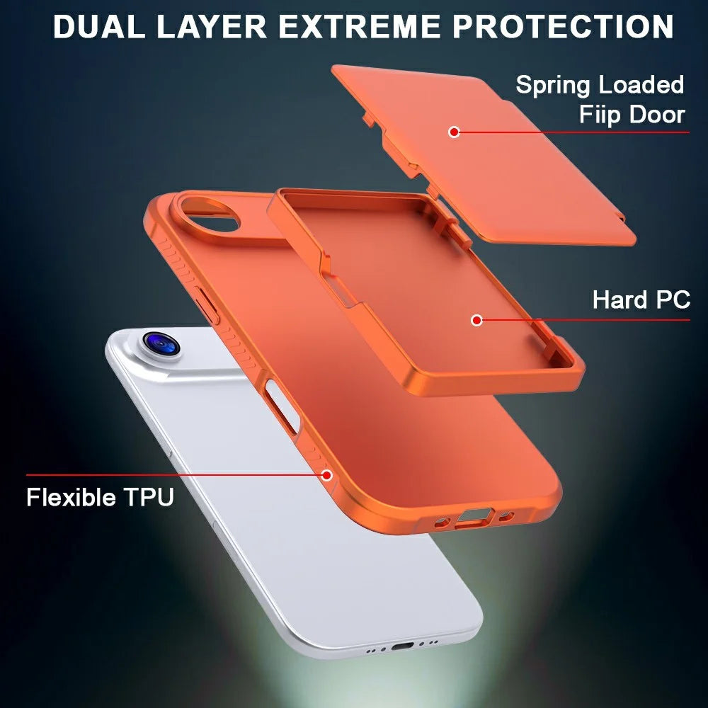 For iPhone Air Case PC + TPU Phone Cover with Hidden Mirror Card Holder Kickstand - Orange - 3
