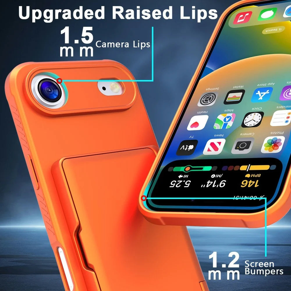 For iPhone Air Case PC + TPU Phone Cover with Hidden Mirror Card Holder Kickstand - Orange - 4