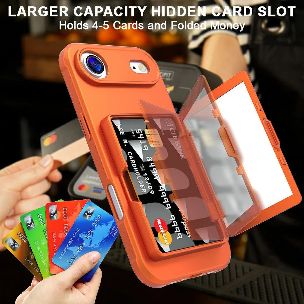 For iPhone Air Case PC + TPU Phone Cover with Hidden Mirror Card Holder Kickstand - Orange - 5