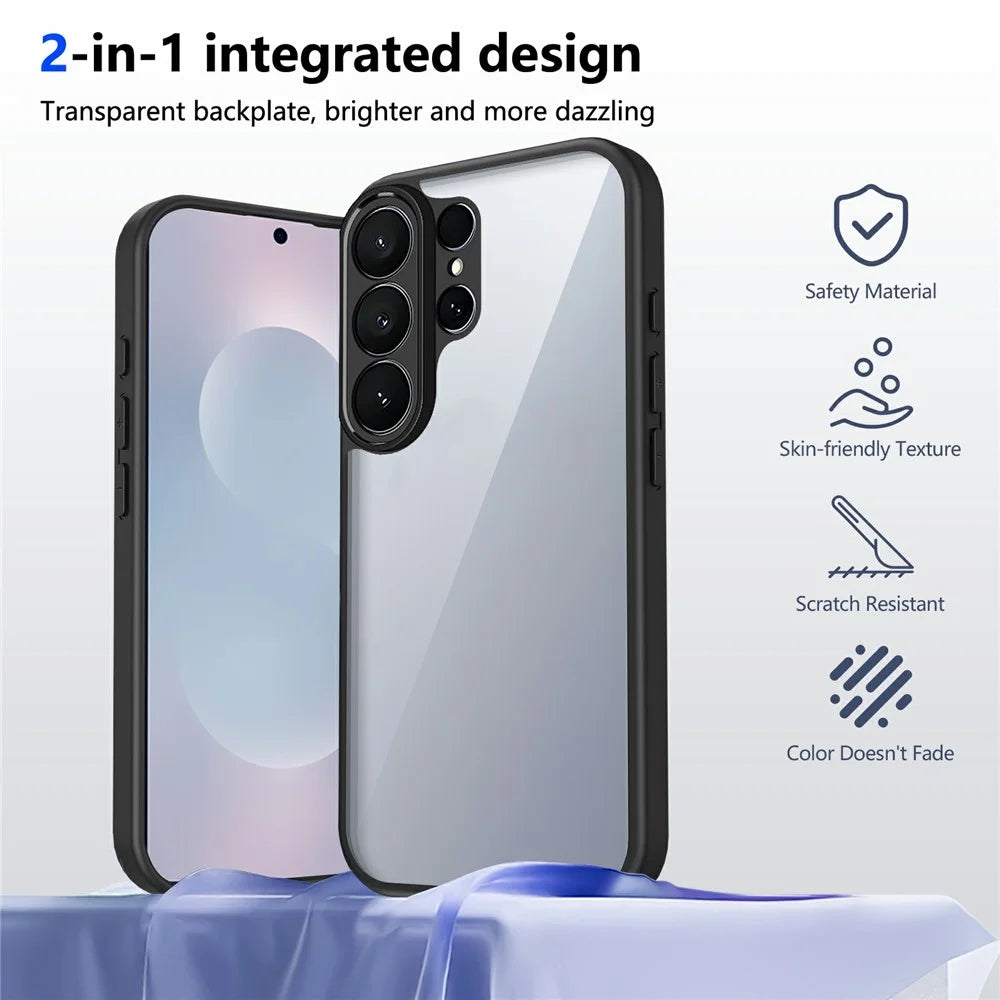 For Samsung Galaxy S26 Ultra Case Matte Skin Touch Clear PC + TPU Shockproof Phone Back Cover - Black - 2
